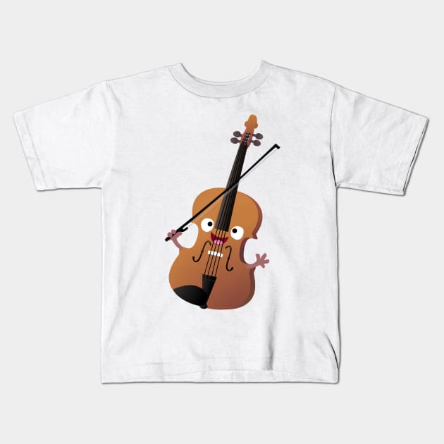 Cute funny violin musical cartoon character Kids T-Shirt by FrogFactory